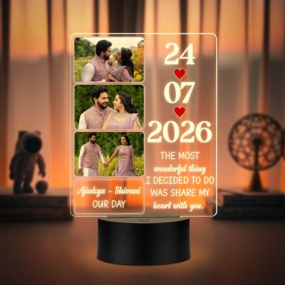 Personalized Couple Photo Lamp Customized with 3 Photos, Names & Special Date Unique Wedding or Engagement Gift for Couples Romantic Warm White Light Home Decor